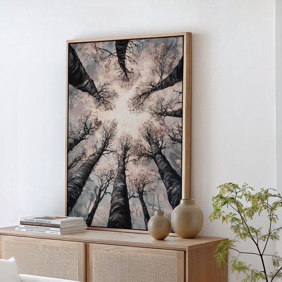 Serene Forest Canopy Looking Up At Winter Birch Trees Poster