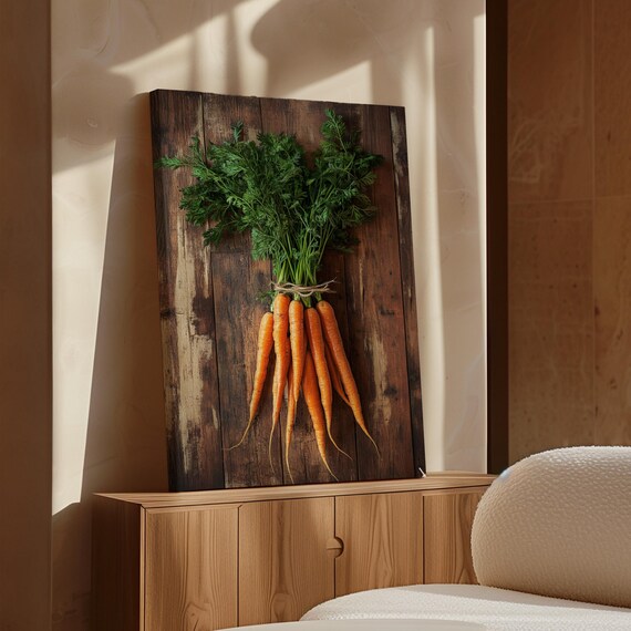 Rustic Carrot Still Life Farmhouse Kitchen Wall Art Vintage Vegetable Print Country Home Decor Organic Farm Fresh Poster