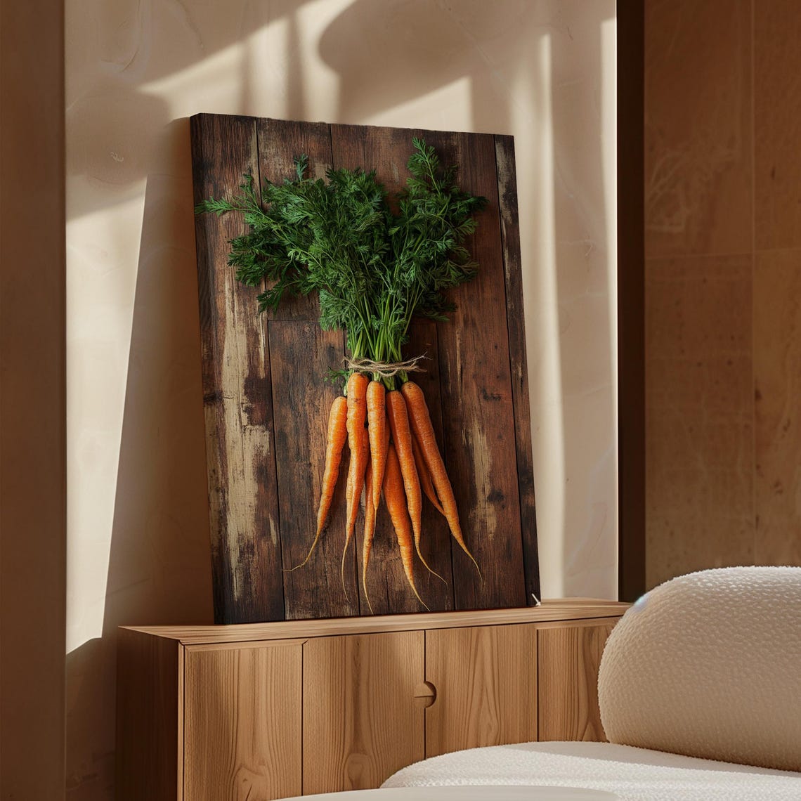 Bunch of Fresh Carrots Rustic Wood Board Farmhouse Kitchen Poster