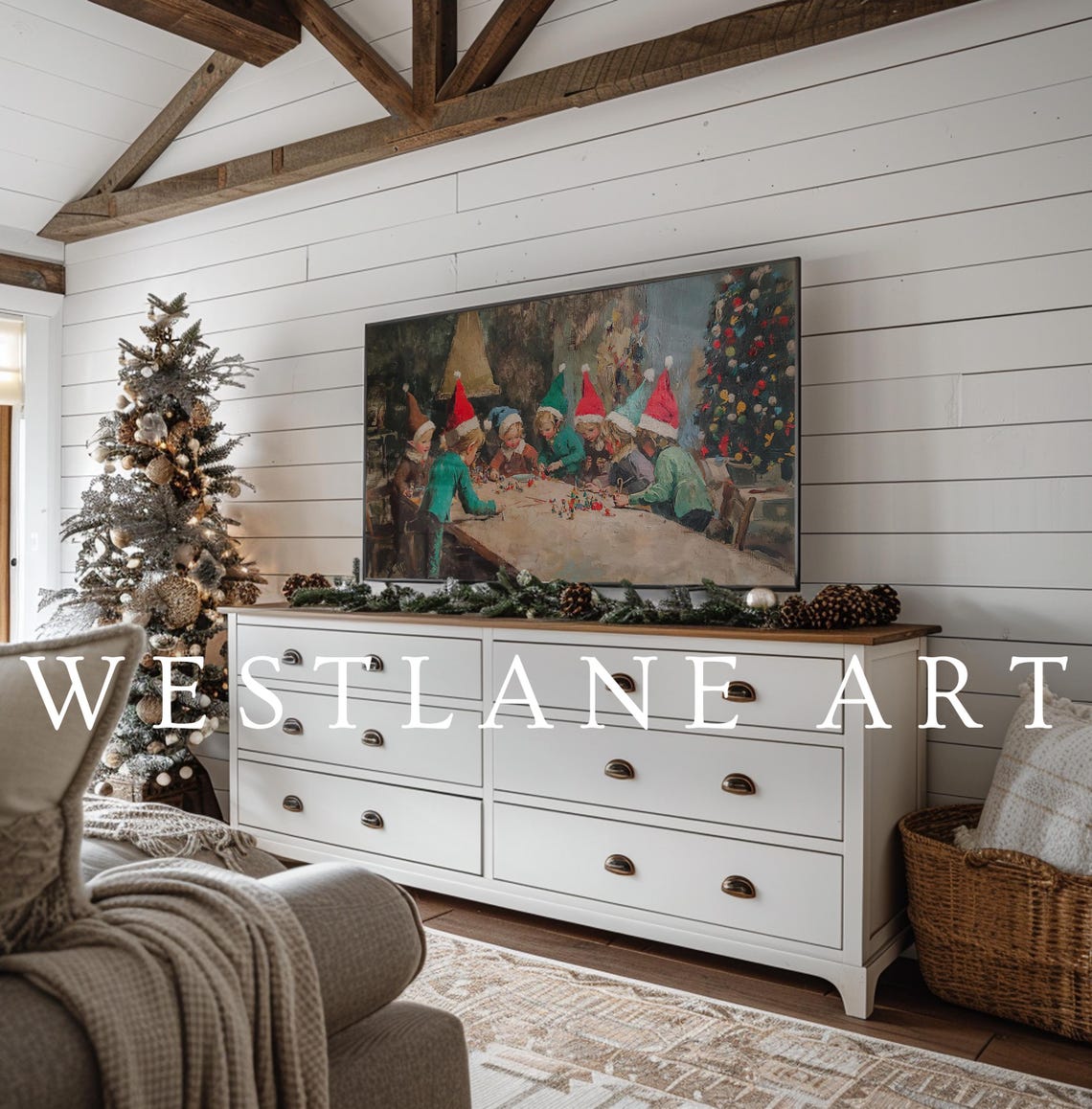 Elves Workshop Christmas Eve Festive Vintage Painting Poster - Image 2
