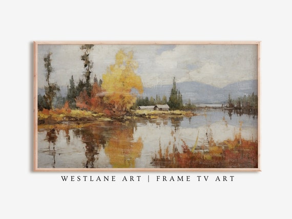 Fall Lake Landscape Tv Art Tv Frame Wall Art Instant Country Fall Decor Tva08