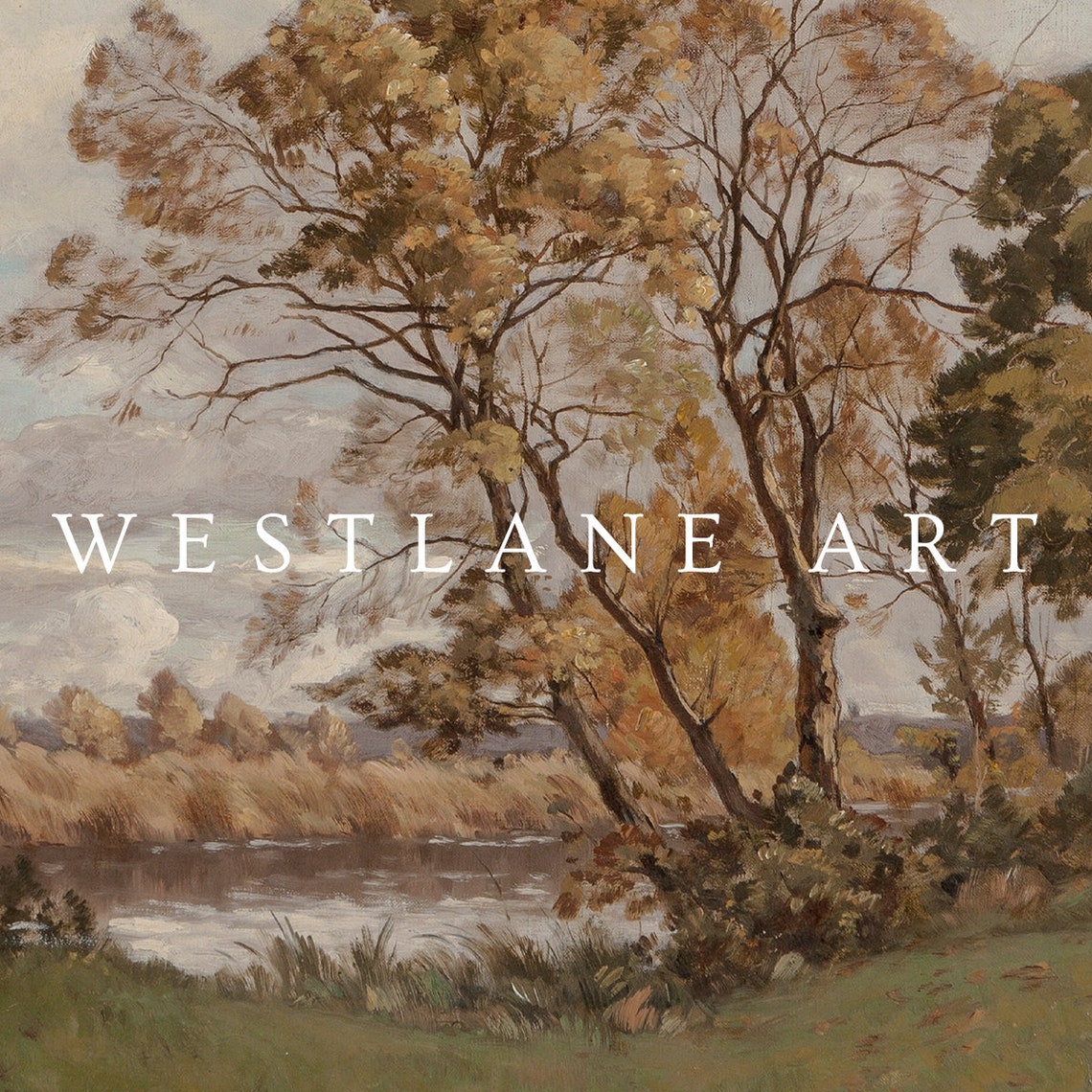 Autumn Landscape Painting Golden Trees Riverside Vintage Art Poster - Image 2