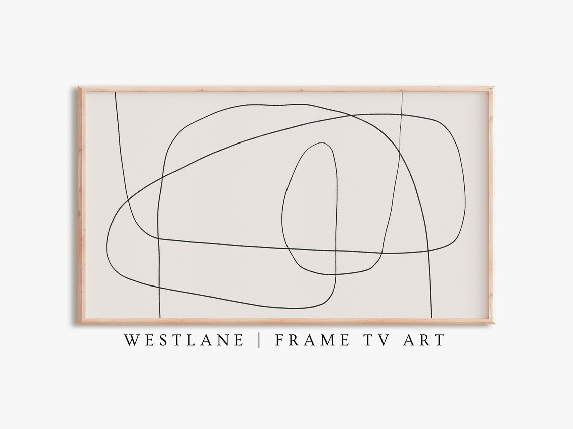 Modern Neutral Frame TV Art, Minimalist Line Drawing