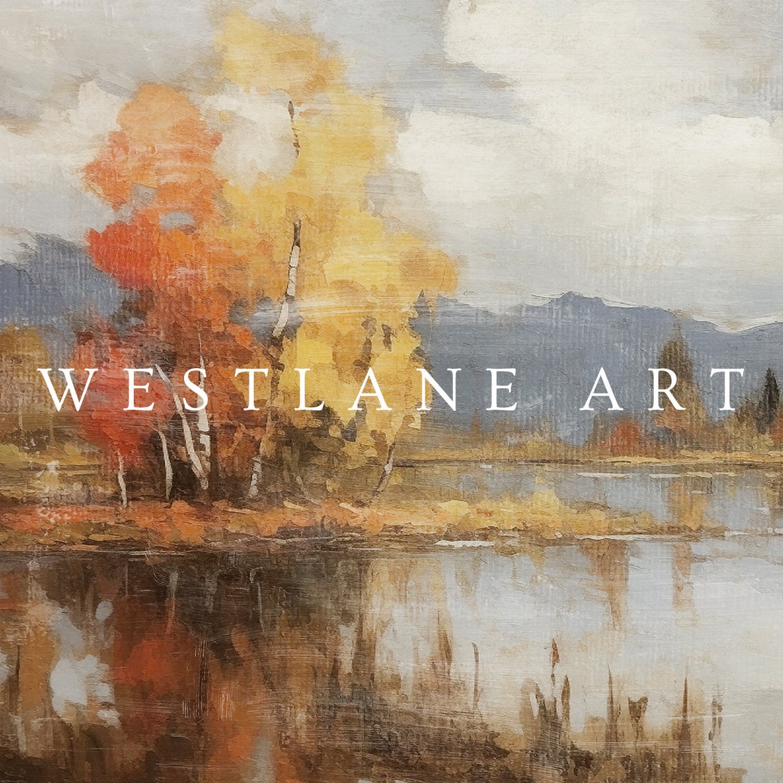Autumn Lake Fall Foliage Reflections Landscape Painting Wall Art - Image 2