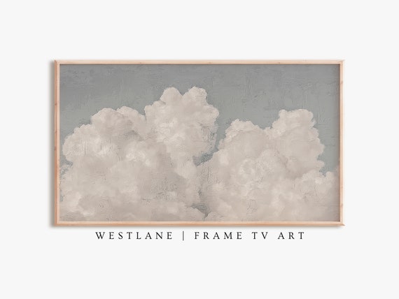 Frame Tv Art Soft Blue Cloud Painting Country Farmhouse Decor Tv Tv87