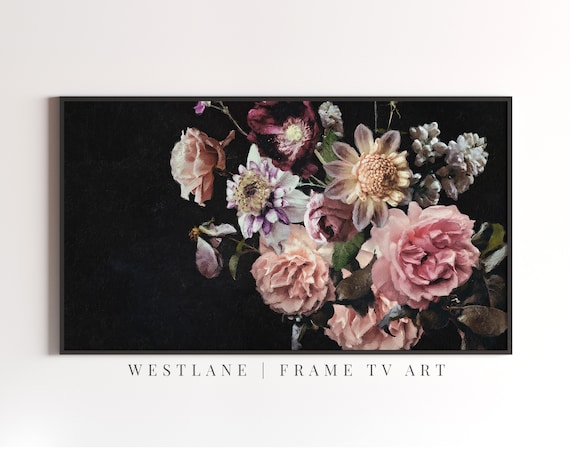 Frame Tv Art Dark Floral Painting Moody Botanical Tv