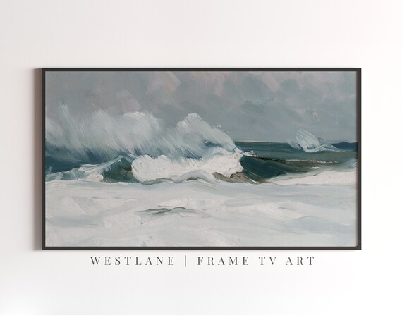 Crashing Ocean Waves Seascape Oil Painting Stormy Sea Coastal Wall Art Poster
