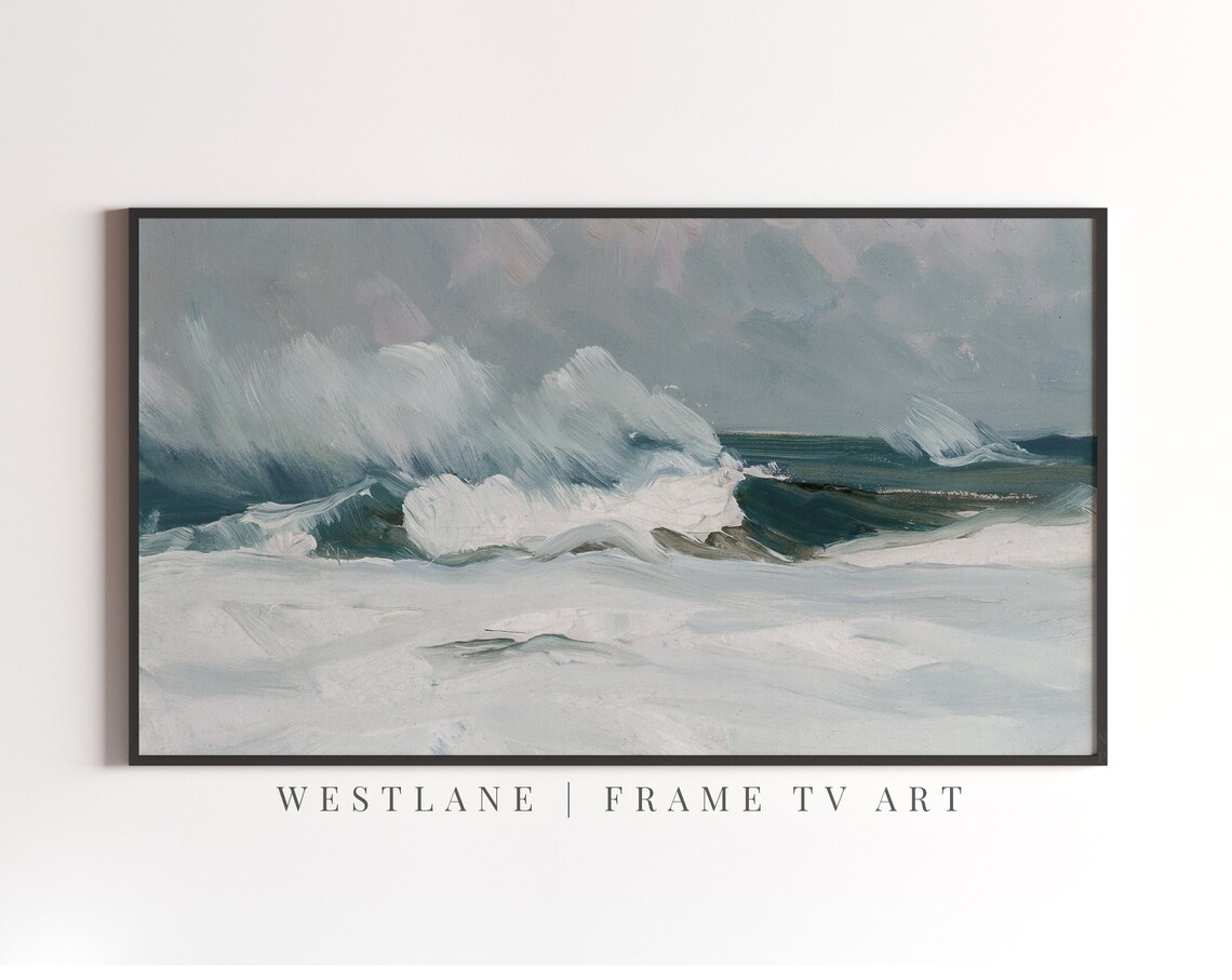 Crashing Ocean Waves Seascape Oil Painting Stormy Sea Coastal Wall Art Poster