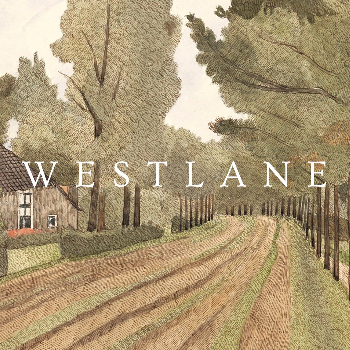 Country Road Tree Lined Path Vintage Cottage Painting Wall Art - Image 2