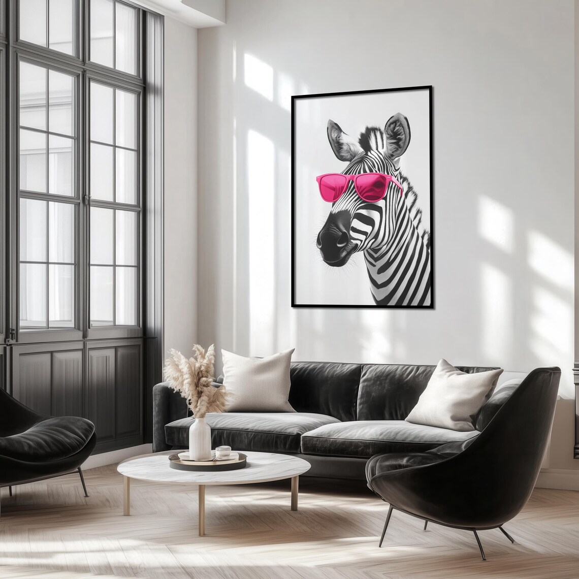 Zebra Wearing Pink Sunglasses Funny Animal Portrait Art Poster - Image 3