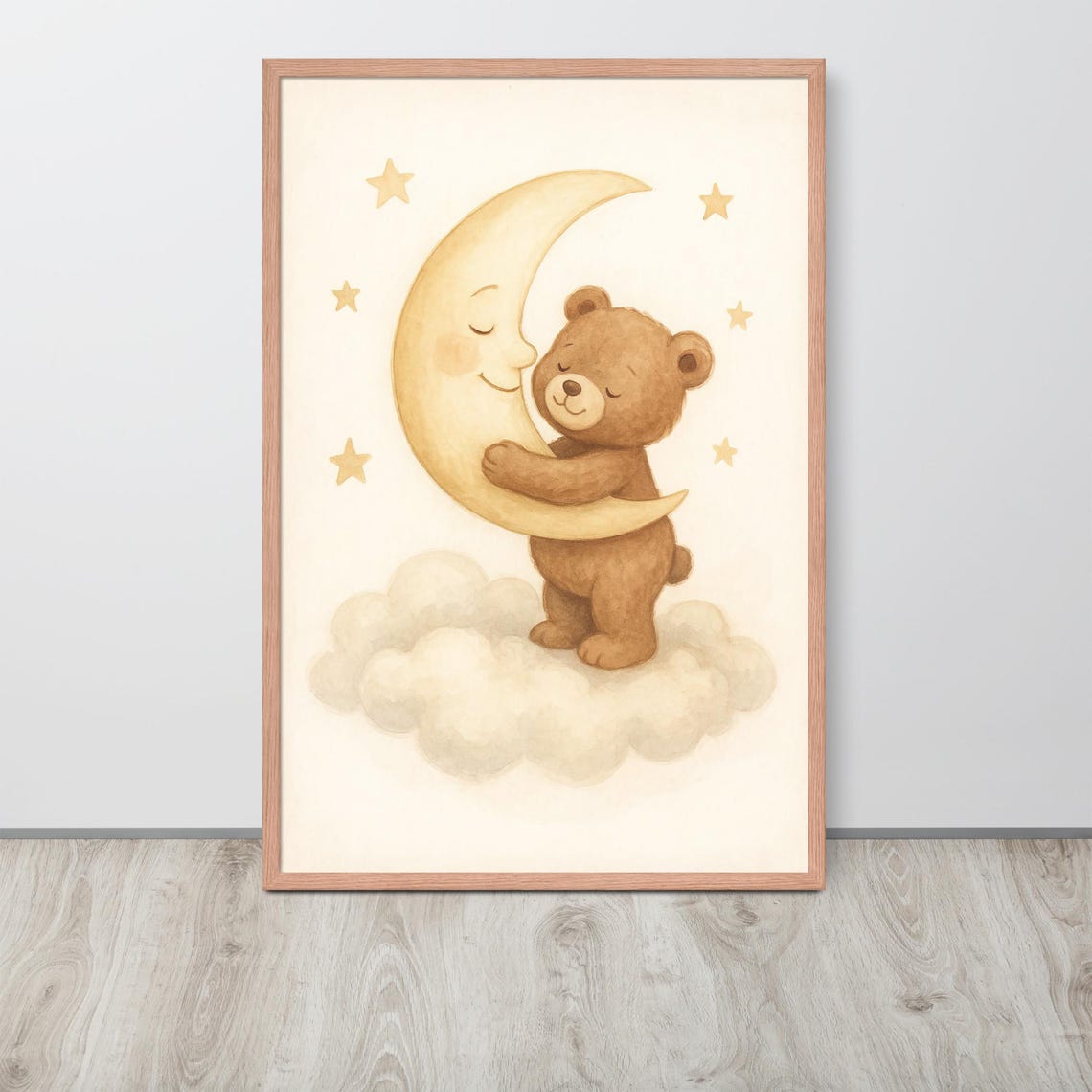 Teddy Bear Hugging The Moon, Nursery Watercolor Decor - Image 3
