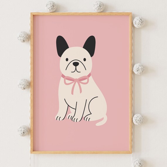 Adorable Bulldog Pink Girls Nursery Animal Print