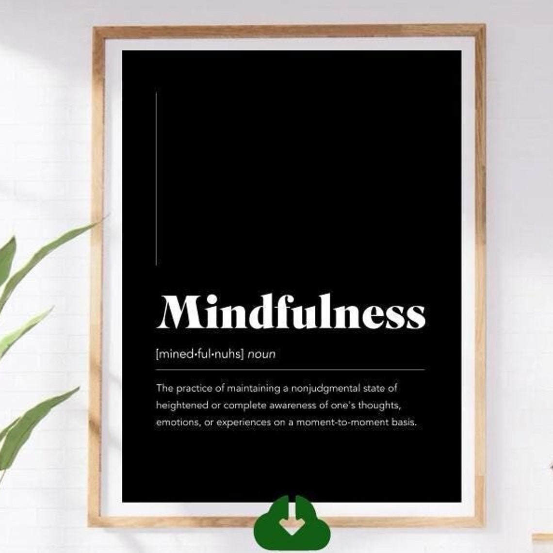 Mindfulness Dictionary Definition White on Black Calm Mind Poster