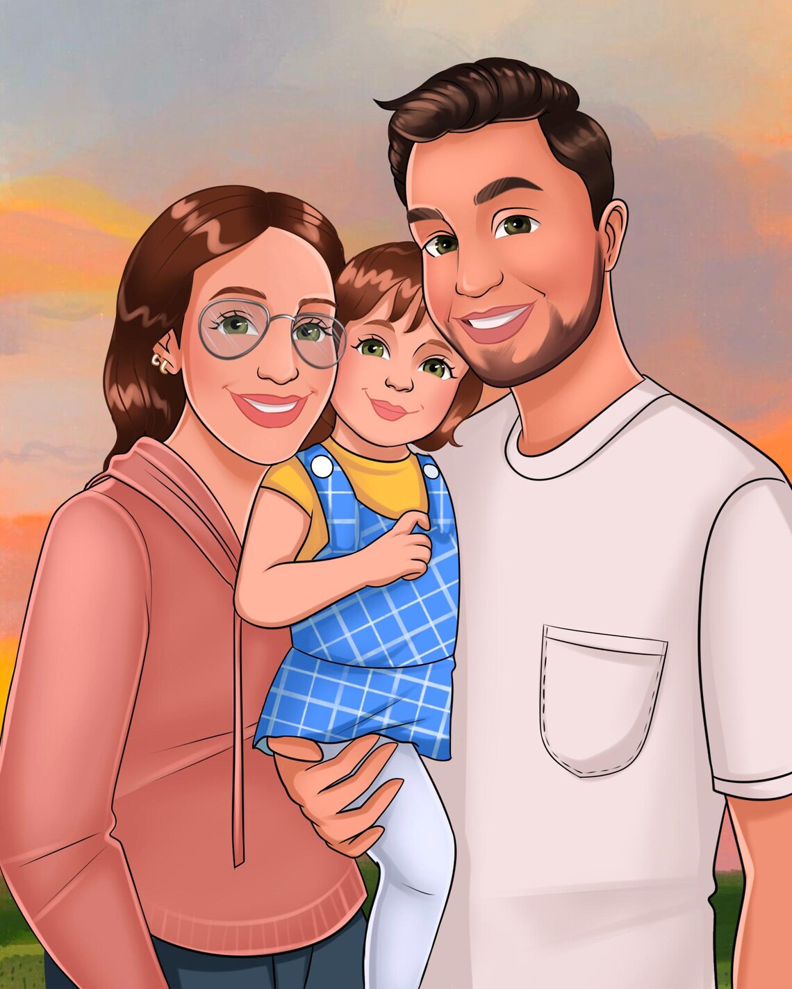 Family Hug Cartoon Animation Style Custom Portrait Illustration Poster - Image 3