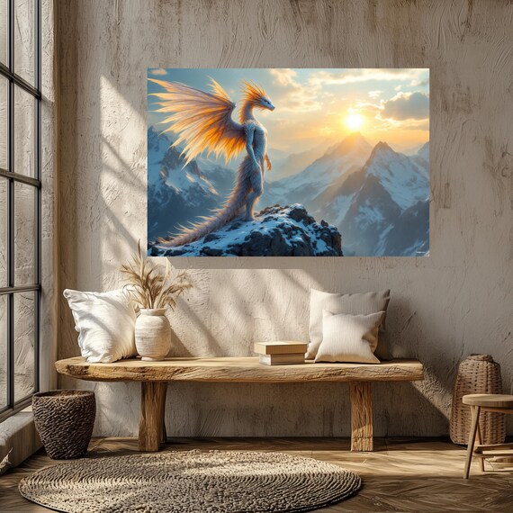 Fantasy Dragon Wall Art Matte Nature Decor For Home Ideal For Housewarming Birthdays Or Holidays Scenic Art Print Home