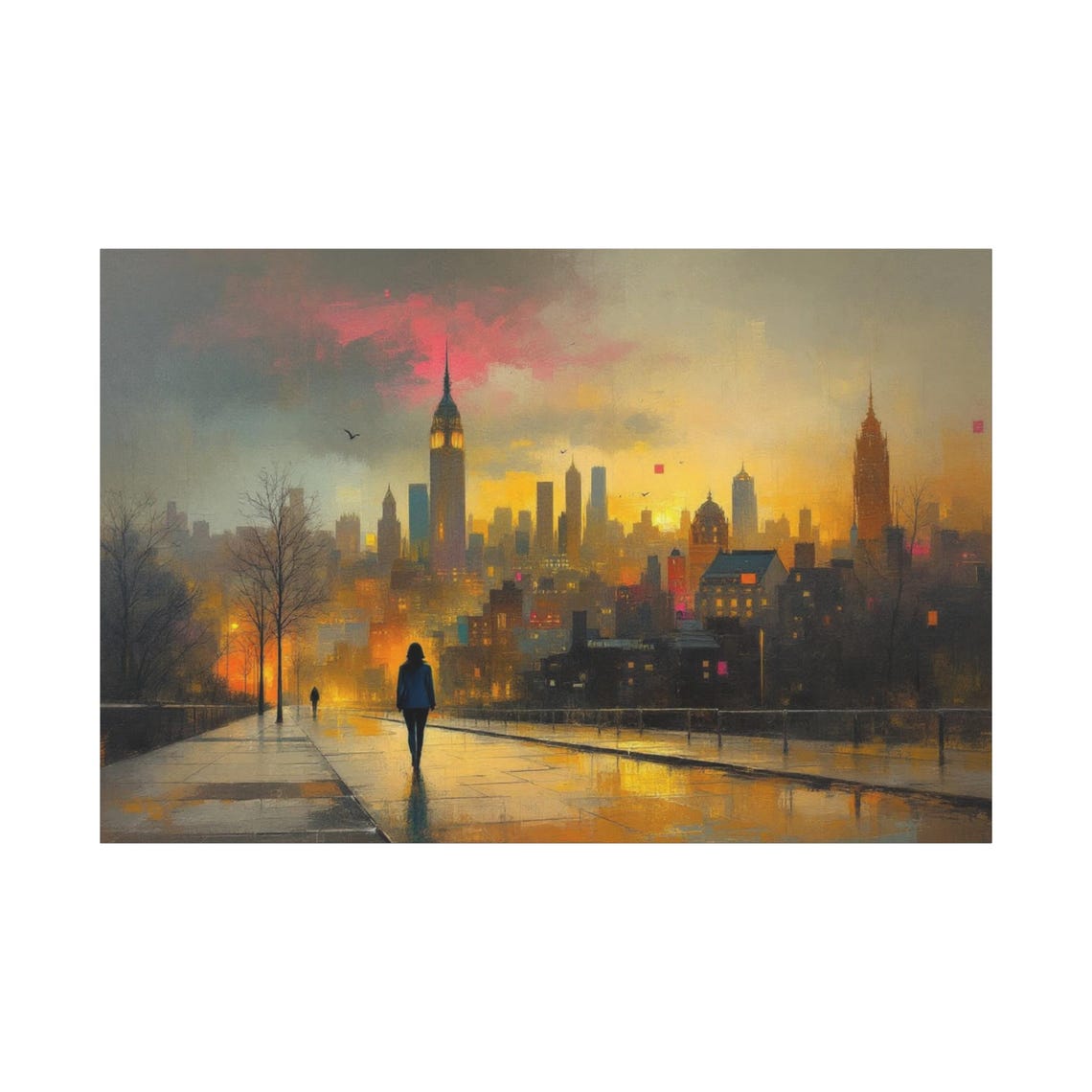 New York Skyline Evening Rain City Lights Urban Travel Poster - Image 2