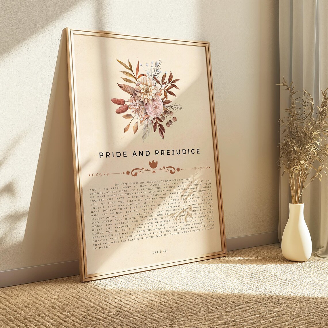 Pride And Prejudice Book Page Quote Poster Floral Watercolor Jane Austen - Image 4