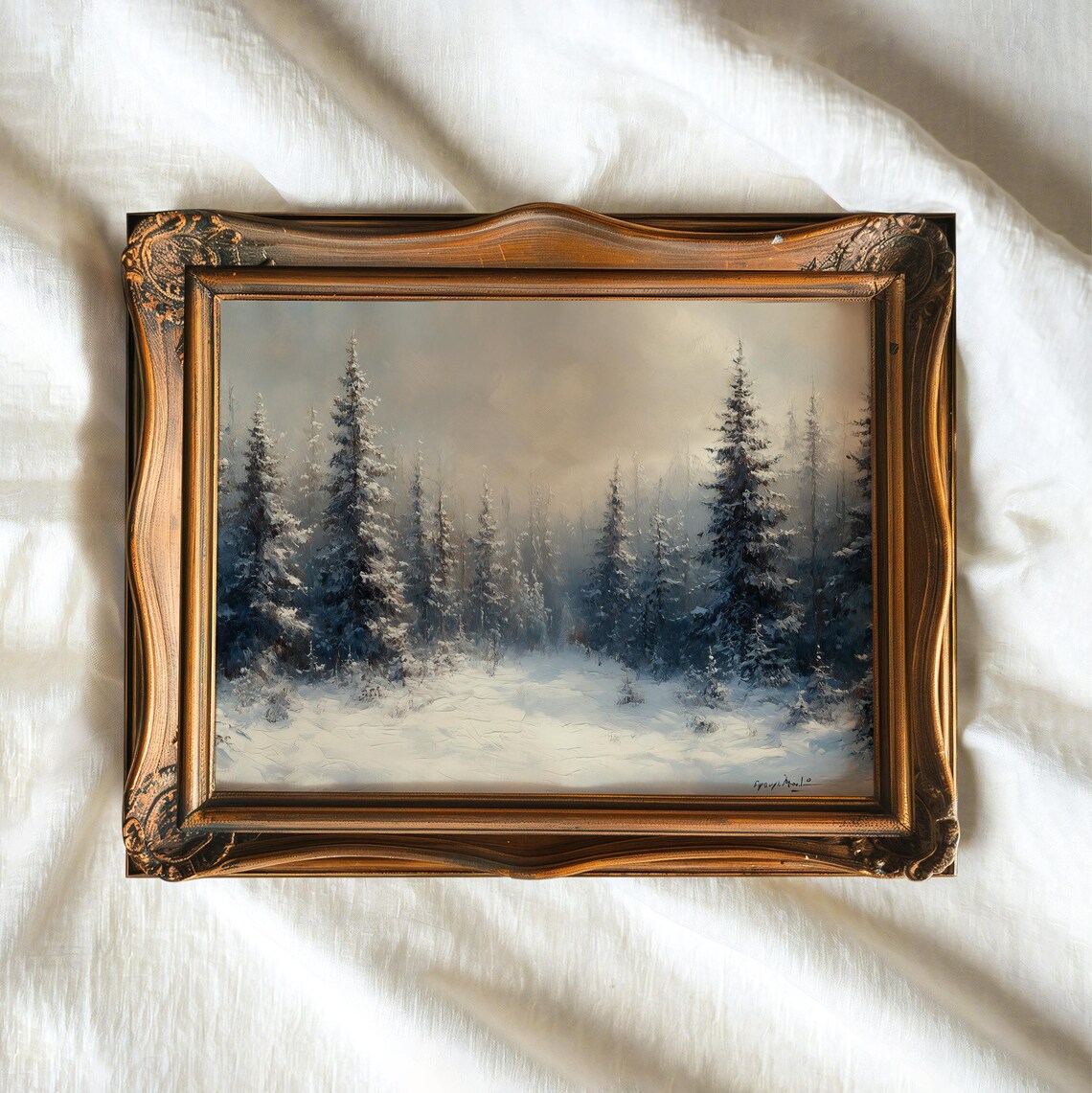 Misty Neutral Pine Forest Foggy Winter Landscape Minimalist Art Poster - Image 2
