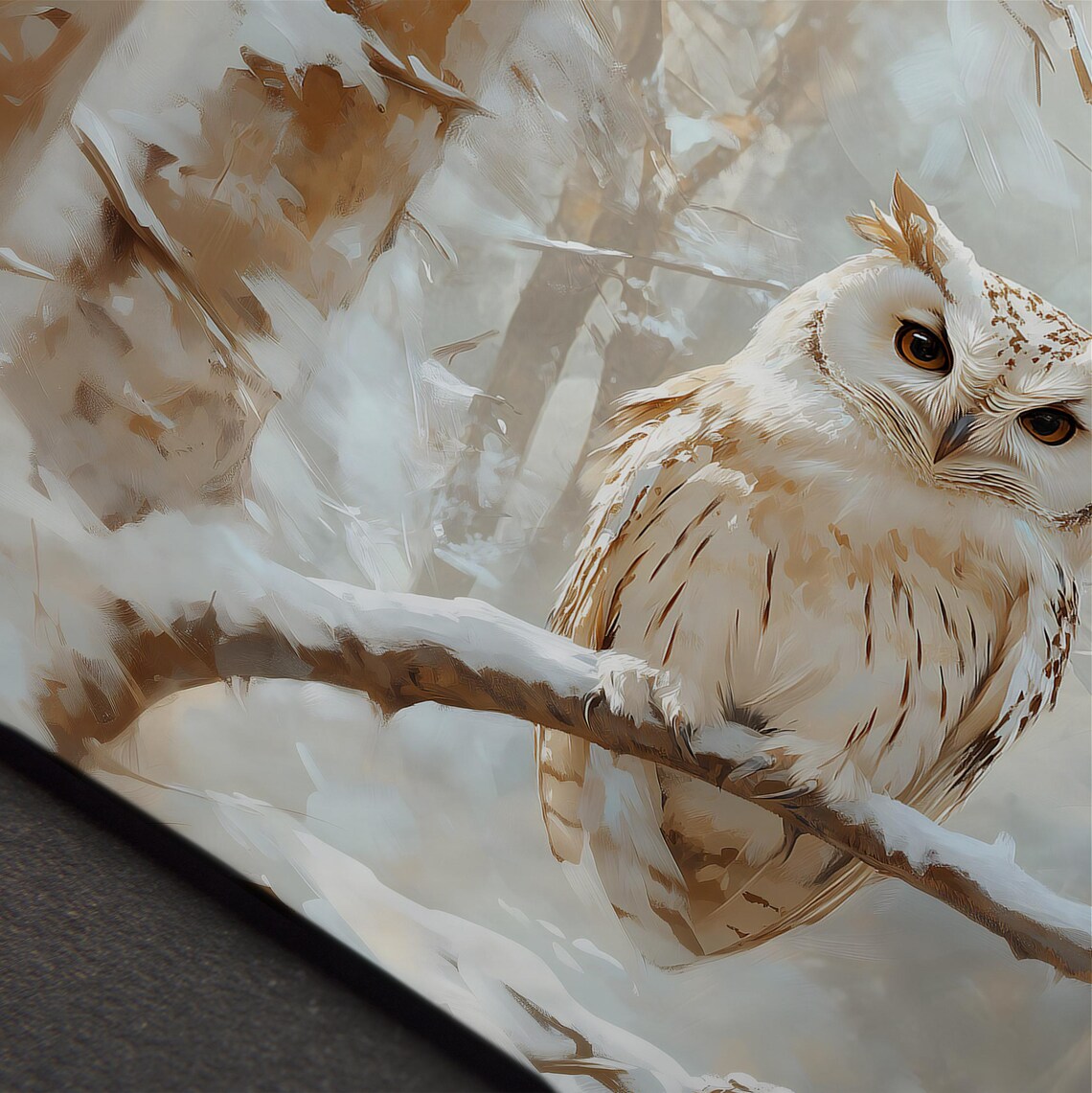 White Owl On Snowy Branch Winter Forest Antique Oil Painting Wall Art Poster - Image 5