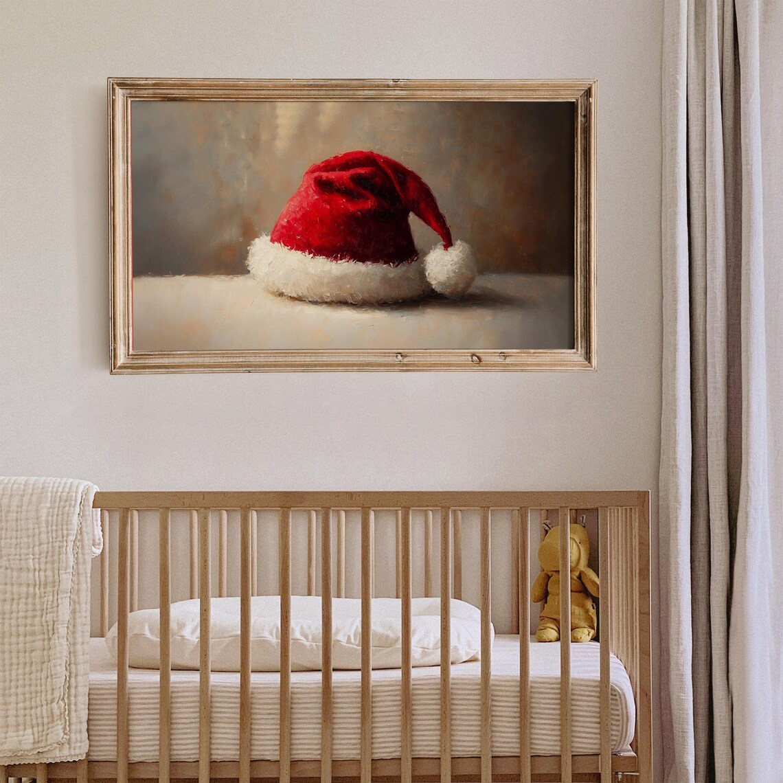 Red Santa Hat Still Life Oil Painting Vintage Christmas Art Wall Art - Image 2