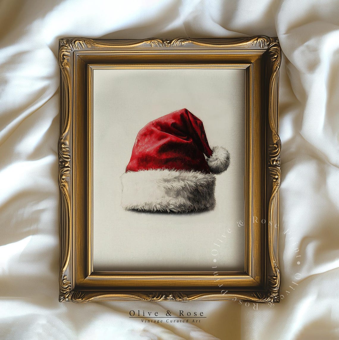 Vintage Santa Hat Sketch Minimal Neutral Christmas Art Print Poster