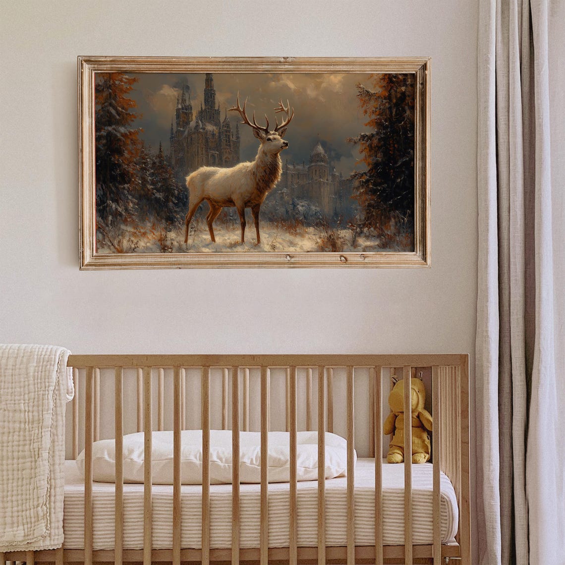 Vintage Reindeer In Snow Frame Tv Art Deer Oil Painting Winter Frame Tv Art Country Farmhouse Screensaver Woodland Animal - Image 2