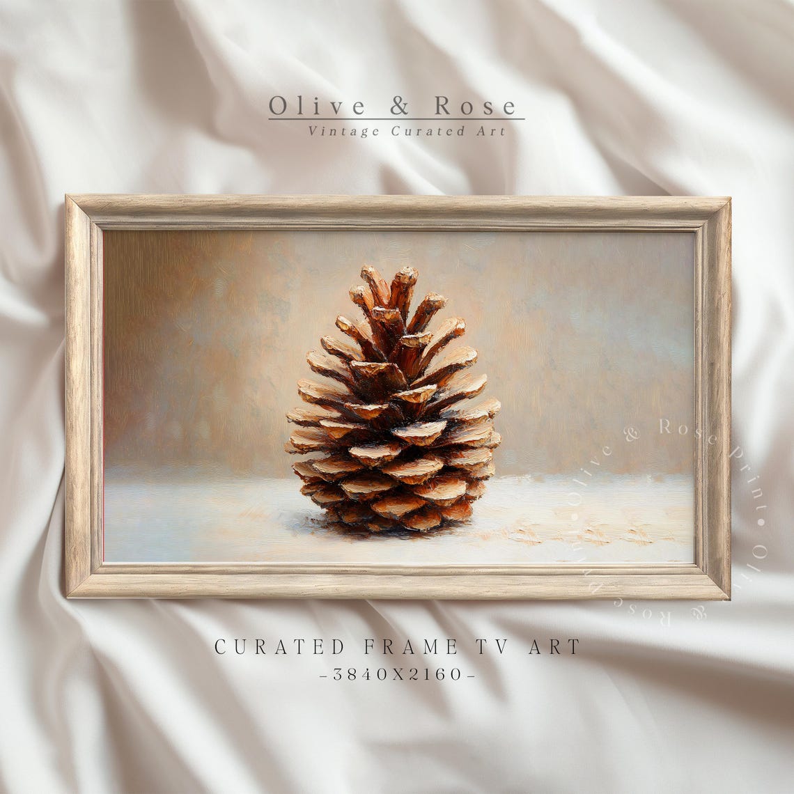 Single Pinecone Still Life Oil Painting Neutral Winter Wall Art Poster
