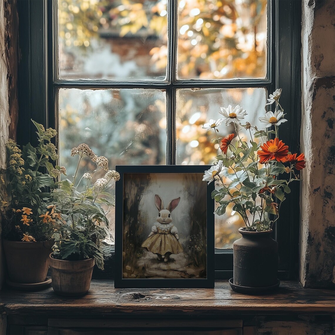 Bunny in Mustard Yellow Dress Forest Vintage Woodland Nursery Wall Art - Image 2