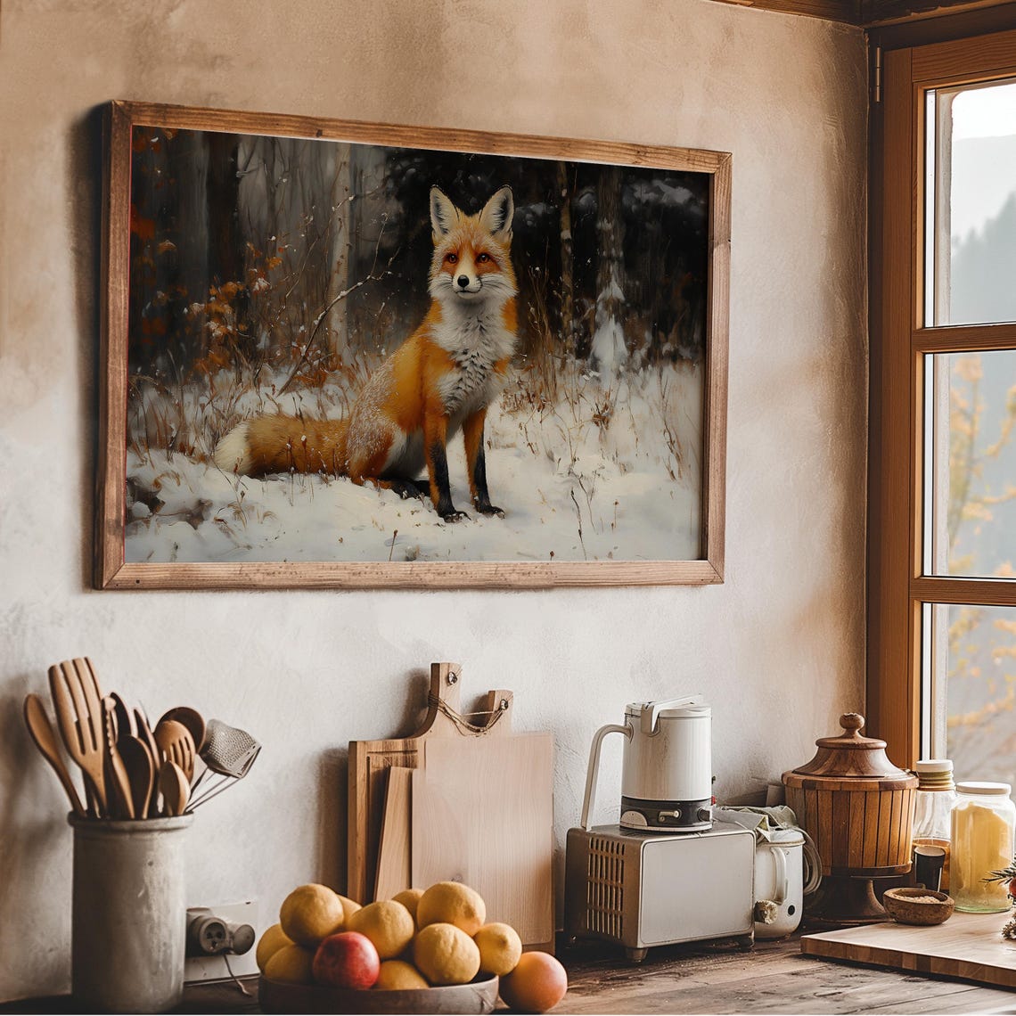 Vintage Fox In Snow Frame Tv Art Fox Oil Painting Winter Frame Tv Art Country Farmhouse Screensaver Woodland Animal - Image 5