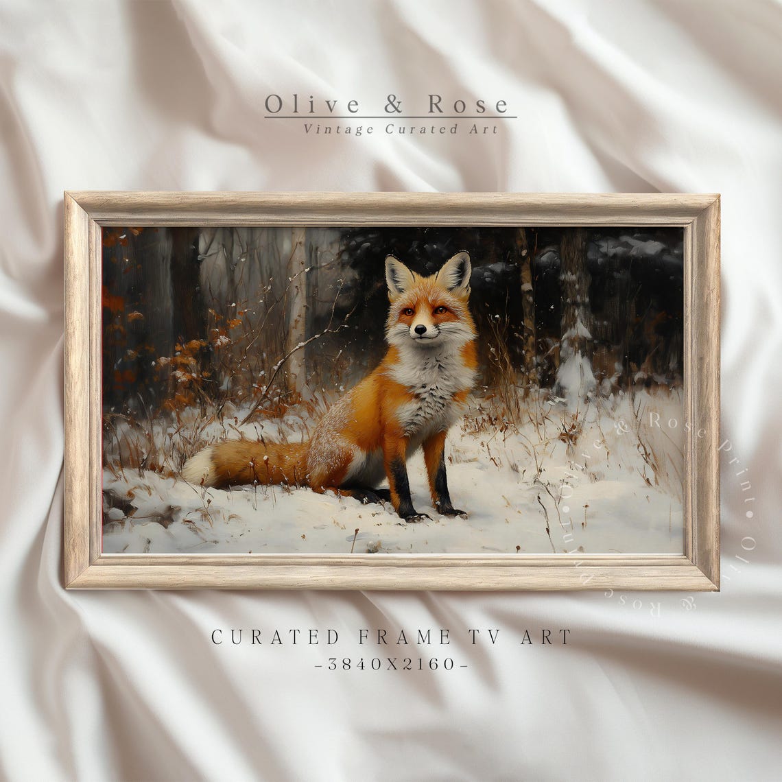 Vintage Fox In Snow Frame Tv Art Fox Oil Painting Winter Frame Tv Art Country Farmhouse Screensaver Woodland Animal