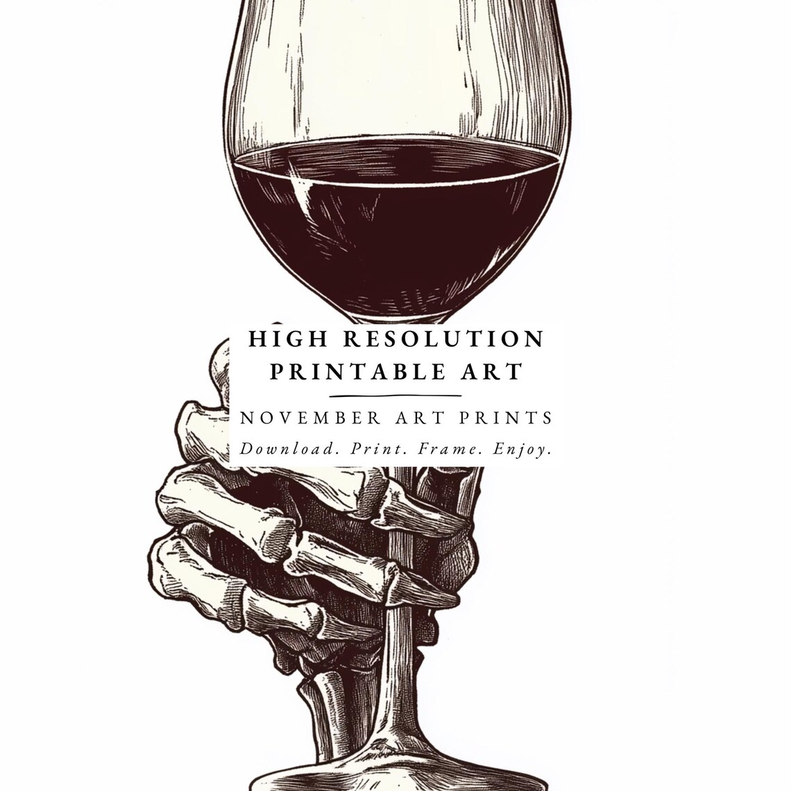 Skeleton Wine Gothic Illustration, Bar Decor - Image 4