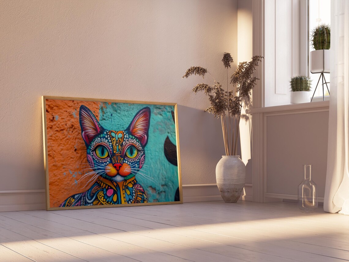 Cat Portrait Painting, Mexican Wall Art Print - Image 2