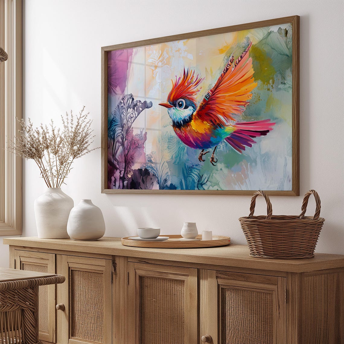 Rainbow Bird Taking Flight Pastel Watercolor Dream Art Print