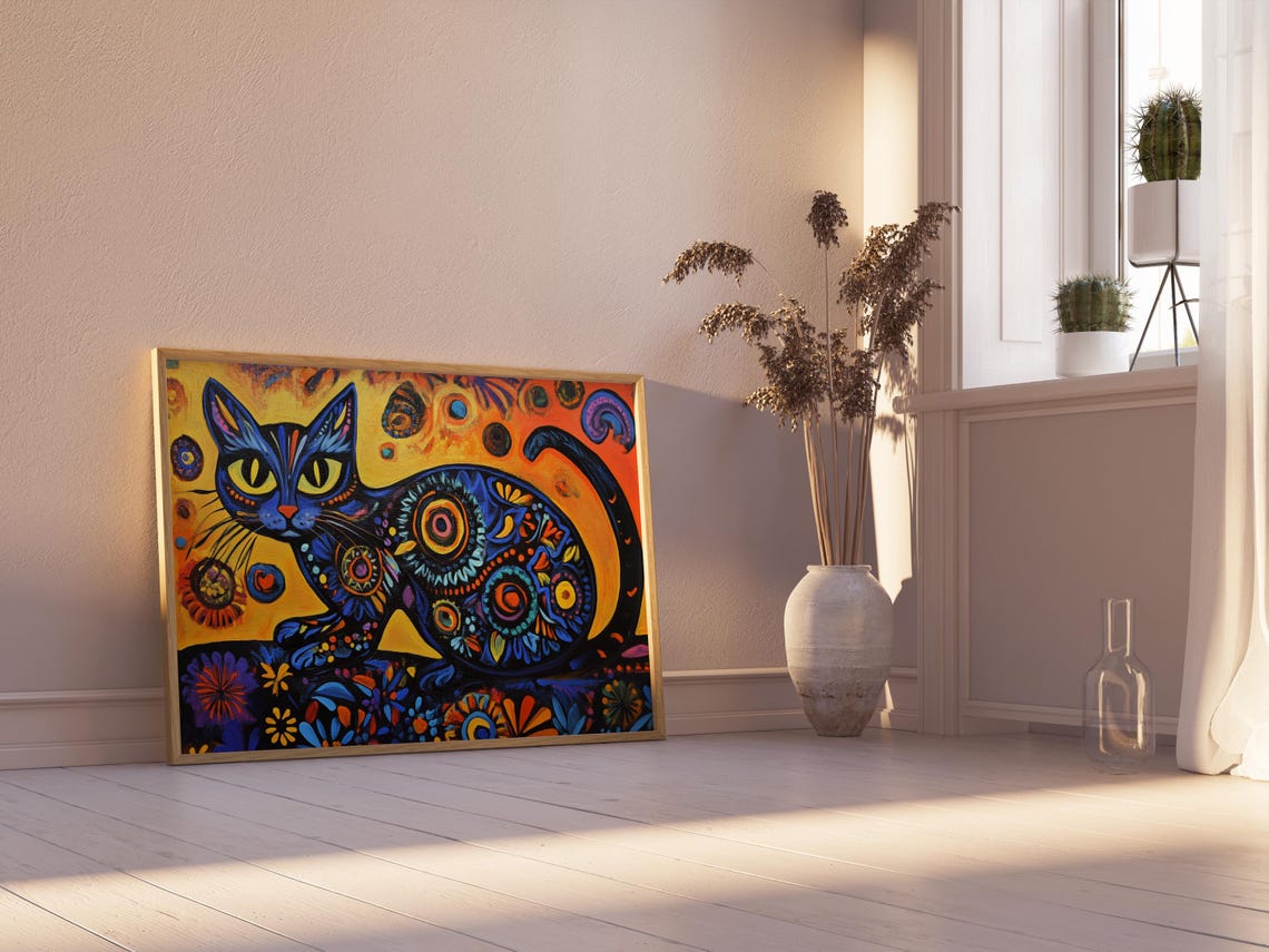 Cat Portrait Painting, Mexican Wall Art - Image 2