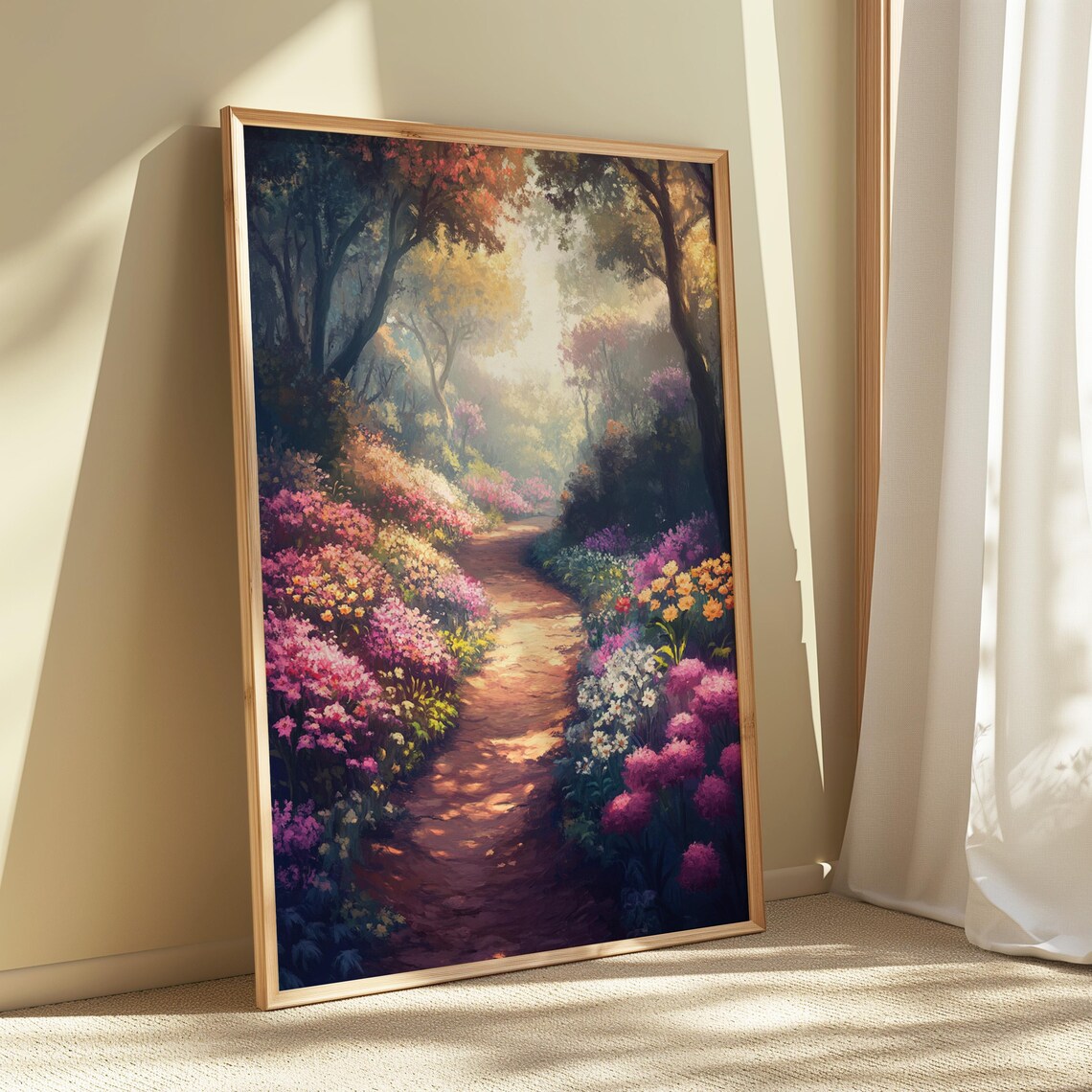 Sunlit Forest Path Colorful Flower Garden Impressionist Landscape Poster - Image 4