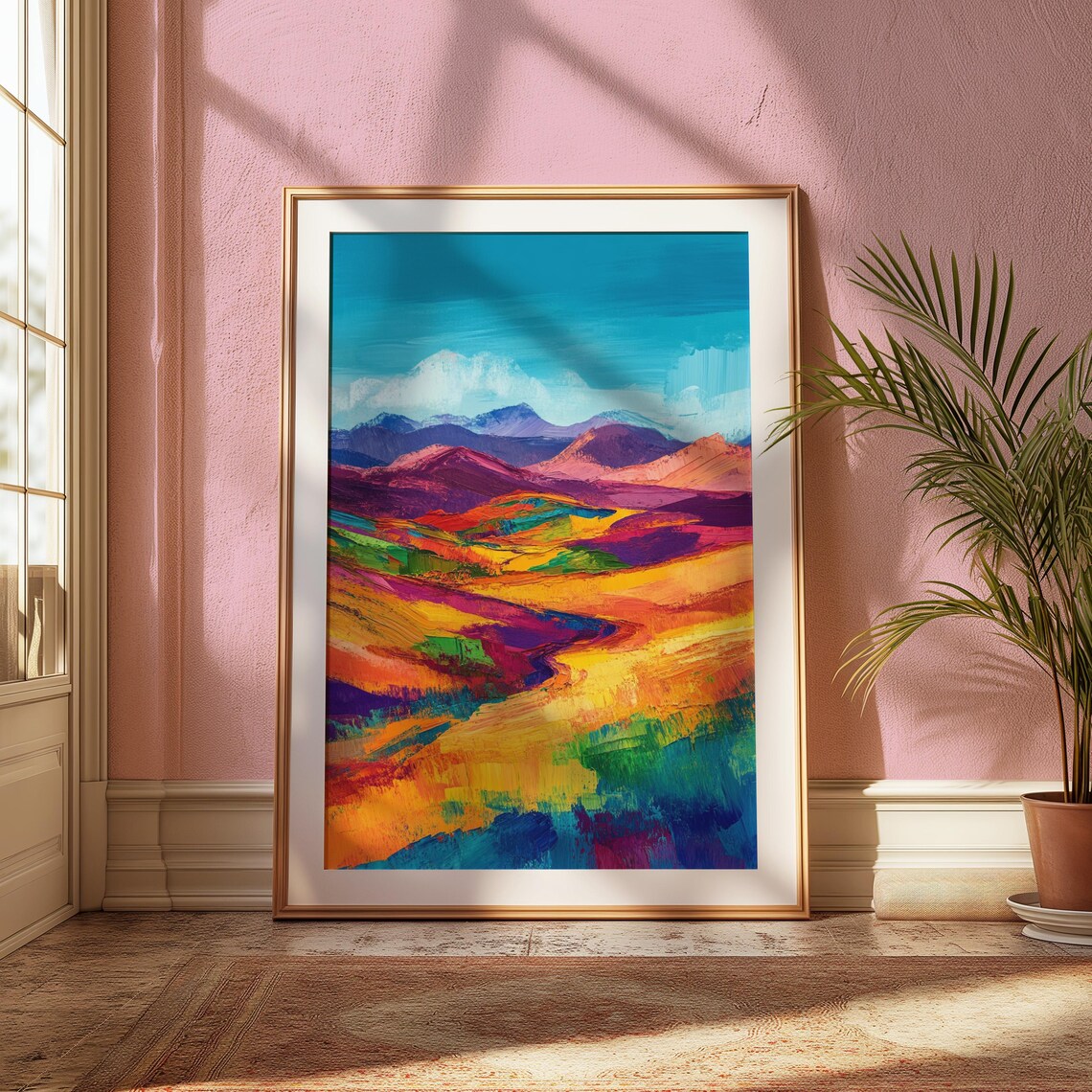 Bold Rainbow Desert Valley Orange Hills Red Mountain Art Print - Image 2