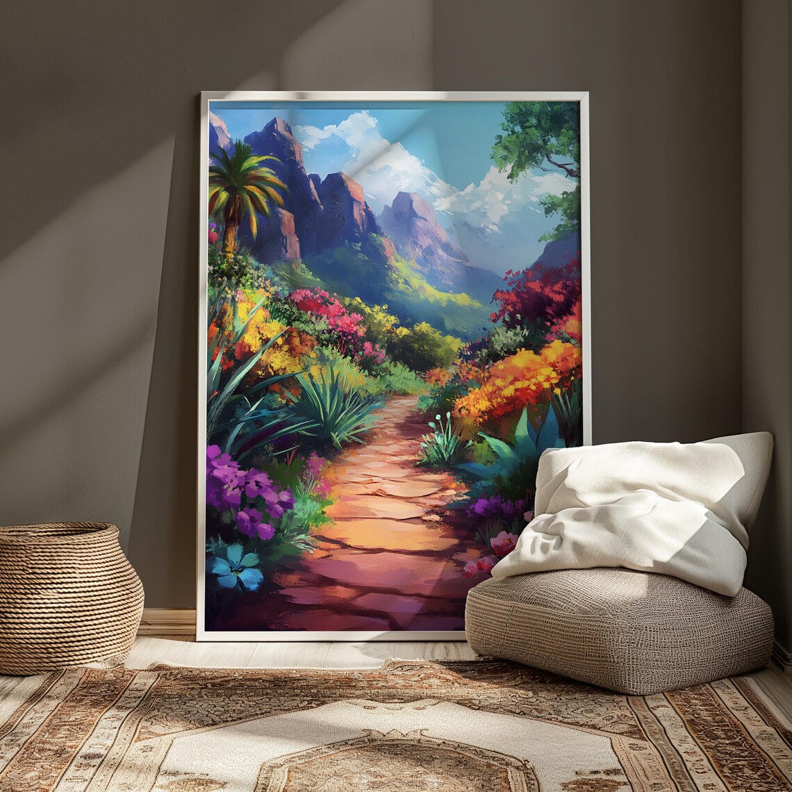 Stone Garden Path Red Rock Mountains Tropical Bloom Colorful Travel Poster - Image 3