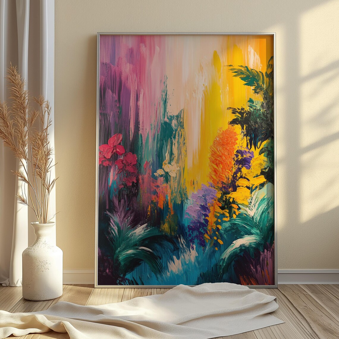 Abstract Tropical Garden Waterfall Magenta Teal Bold Foliage Floral Poster - Image 4