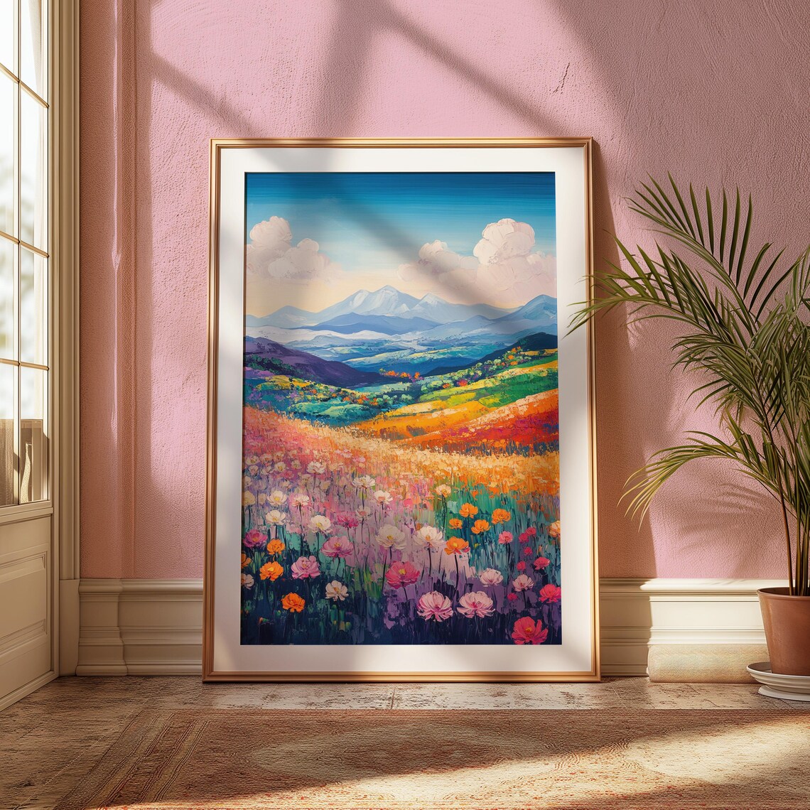 Alpine Wildflower Meadow Snow Capped Peaks Colorful Mountain Wall Art Poster - Image 2