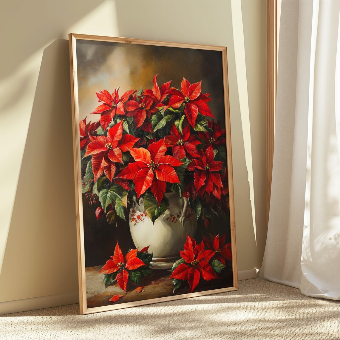 Red Poinsettia White Floral Pitcher Jug Christmas Still Life Poster - Image 5