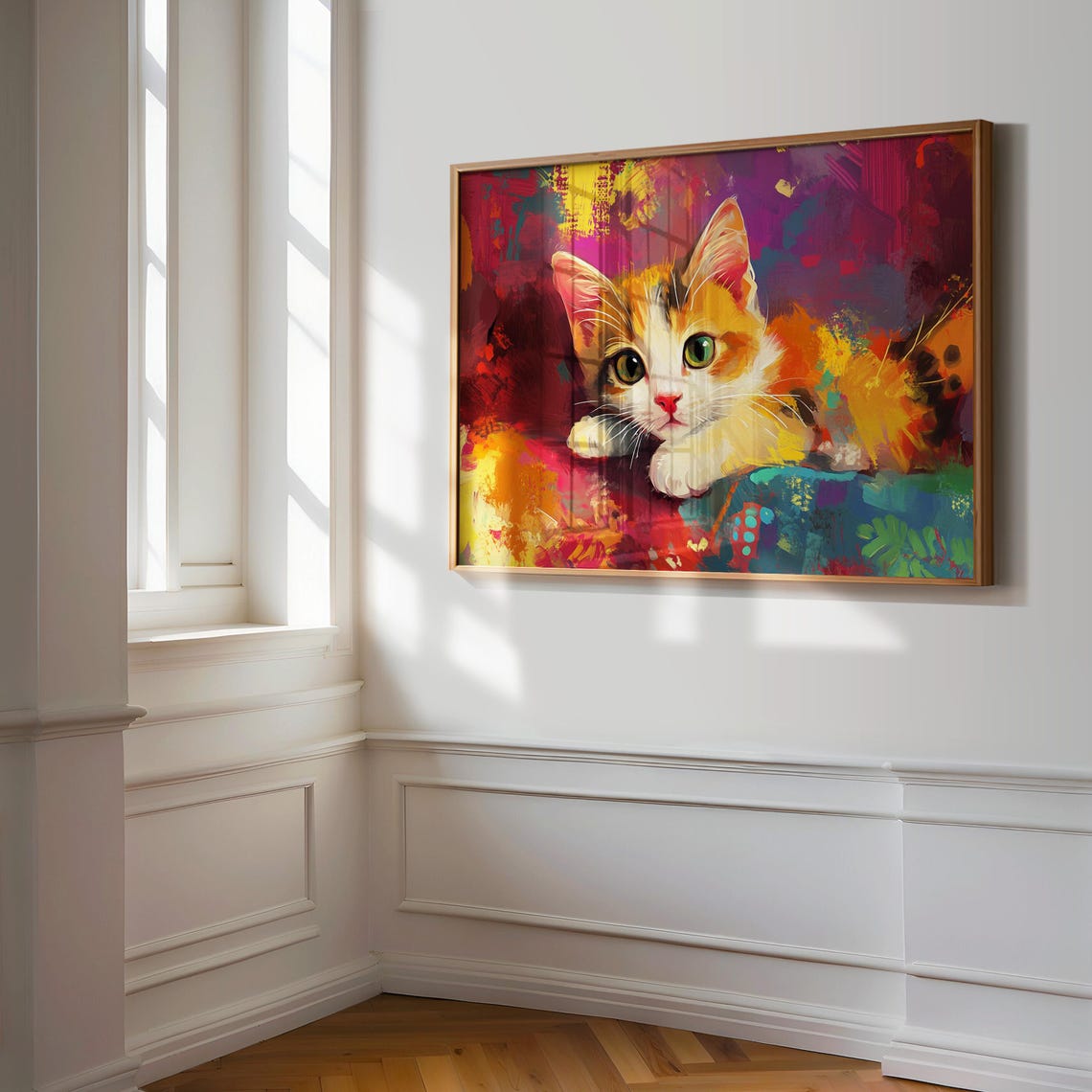 Calico Kitten Lying Down Vibrant Colorful Abstract Painting Poster - Image 3