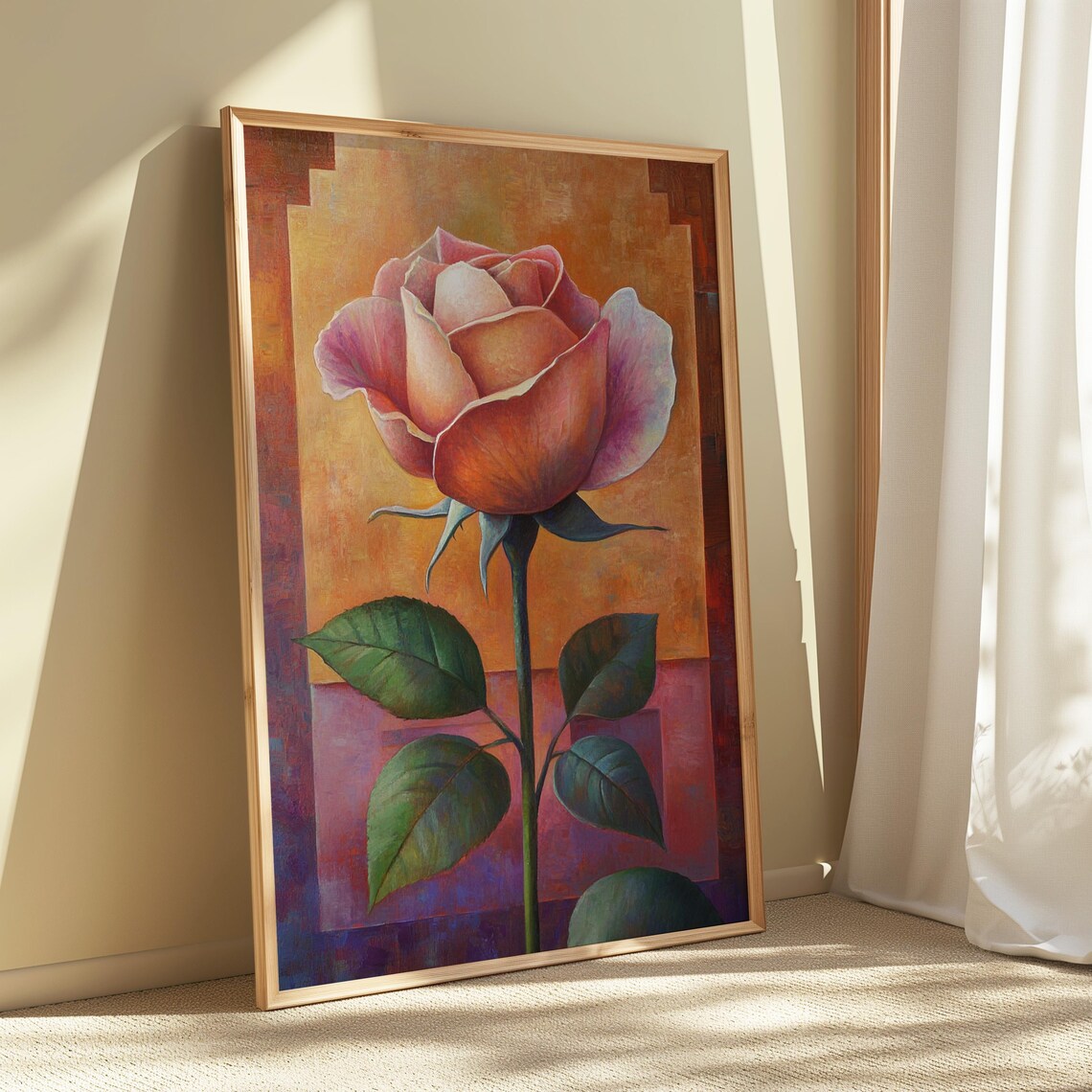 Blush Pink Rose Warm Terracotta Background Romantic Floral Poster - Image 5
