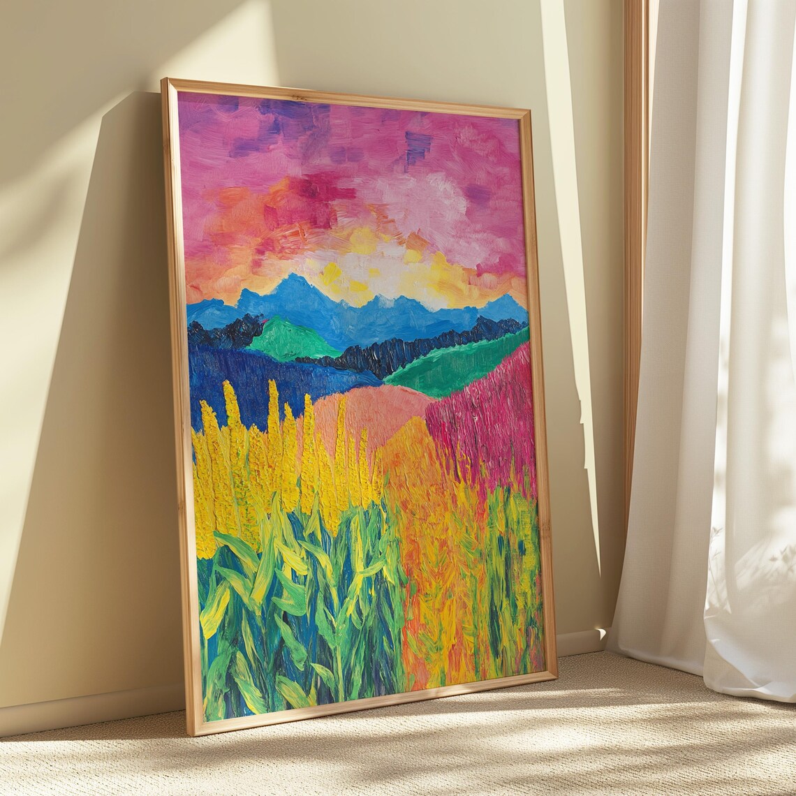 Sunset Meadow Golden Grasses Mountain View Colorful Art Print - Image 5