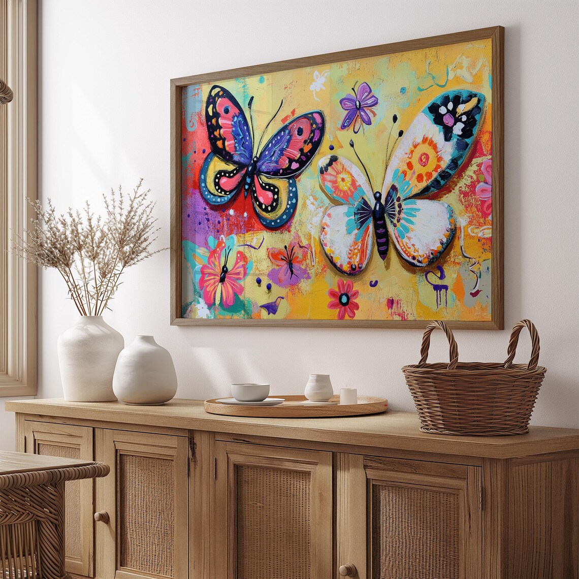 Two Large Butterflies On Warm Golden Abstract Blossom Poster