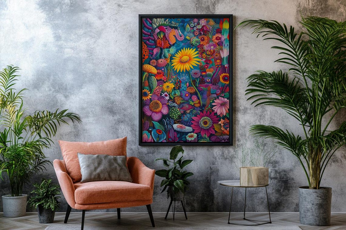 Surreal Psychedelic Sunflower Garden Colorful Dreamlike Art Poster - Image 2