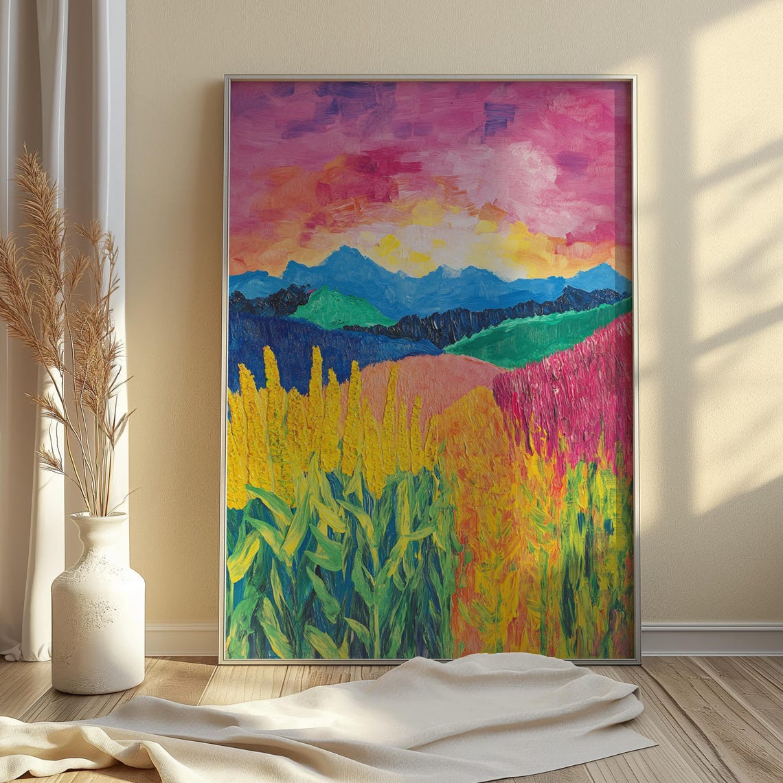 Sunset Meadow Golden Grasses Mountain View Colorful Art Print - Image 4