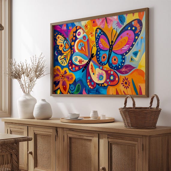 Print Butterfly Portrait Painting Mexican Wall Art New Listing 9