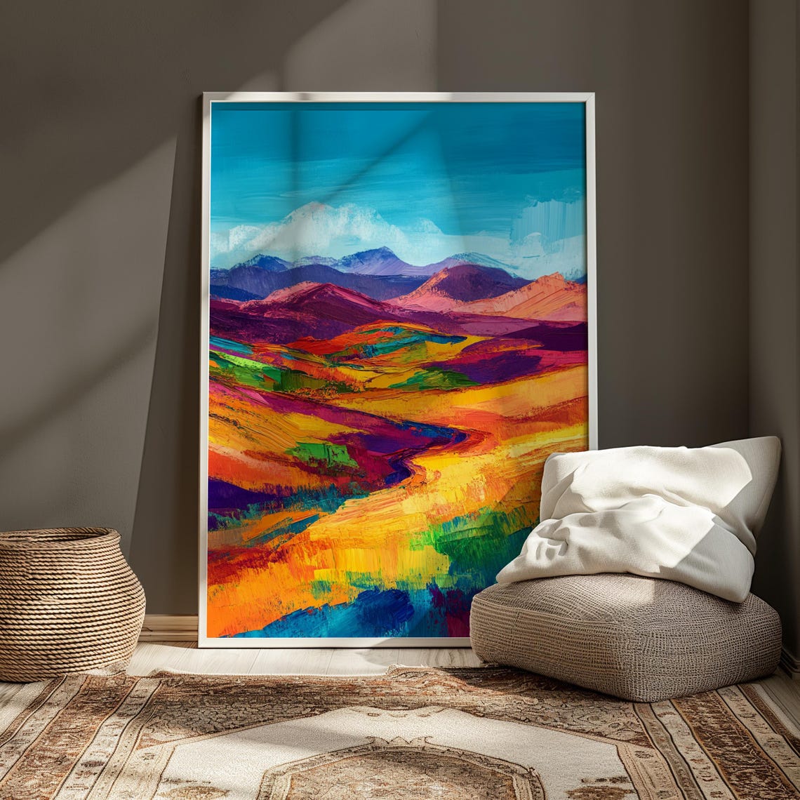Bold Rainbow Desert Valley Orange Hills Red Mountain Art Print - Image 3
