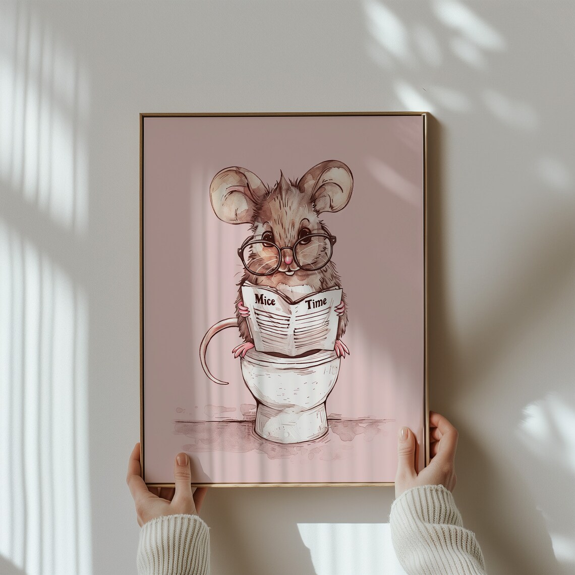 Reading Mouse Vintage Style Bathroom Art Print - Image 3