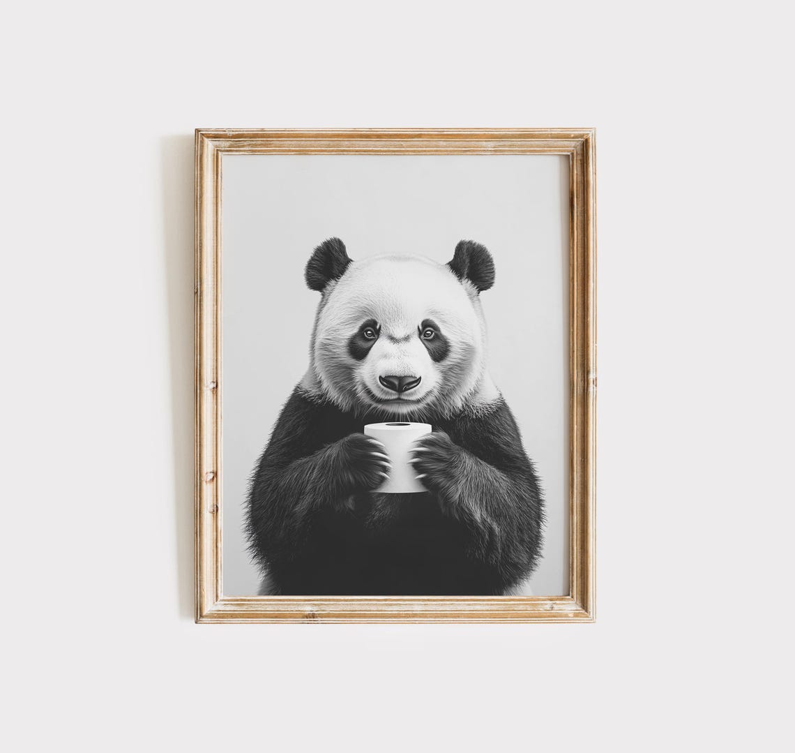 Panda Poster Animal Bathroom Print Panda Gift Panda Art Panda Bathroom Wall Decor Panda Black And White Bathroom Print Panda Wall Art